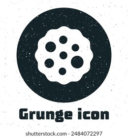 Grunge Cookie or biscuit with chocolate icon isolated on white background. Monochrome vintage drawing. Vector