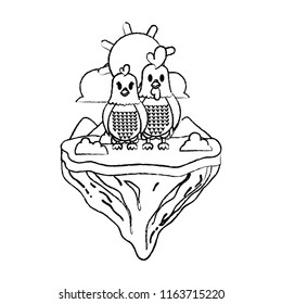 grunge couple chicken animal in float island