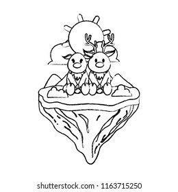 grunge couple deer animal in float island