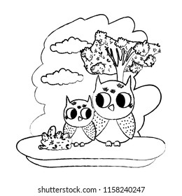 grunge couple owl cute animal in the forest