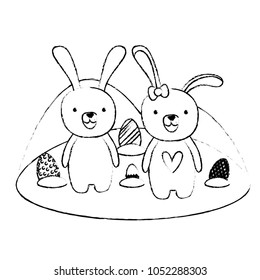 grunge couple rabbit animal with eggs easter
