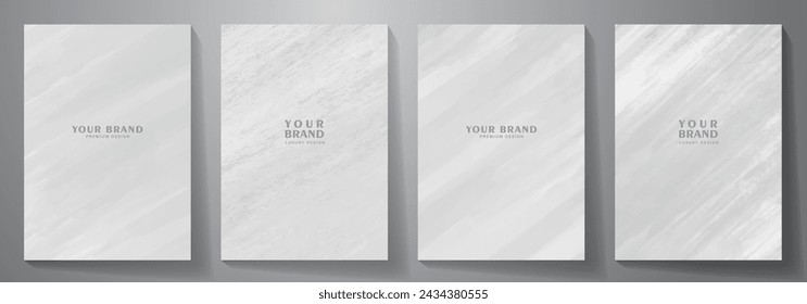 Grunge cover design set with grey brushstrokes. Vector template for cover design, invitation, poster, flyer, wedding card, luxe invite, catalog, brochure, prestigious voucher, menu.