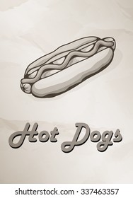 Grunge Cover for Fast Food Menu - hot dog on vintage background.  Vector illustration.