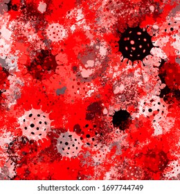 Grunge Covid-19 red seamless pattern with blots. Coronavirus texture. Vector background for web page, banners backdrop, fabric, wrapping.