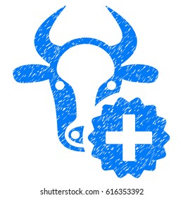 Grunge Cow Create rubber seal stamp watermark. Icon symbol with grunge design and dirty texture. Unclean vector blue emblem.