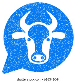 Grunge Cow Message Balloon rubber seal stamp watermark. Icon symbol with grunge design and dirty texture. Unclean vector blue sign.