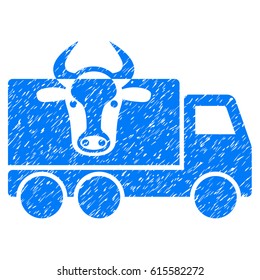Grunge Cow Transportation rubber seal stamp watermark. Icon symbol with grunge design and dust texture. Unclean vector blue sticker.