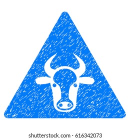 Grunge Cow Warning rubber seal stamp watermark. Icon symbol with grunge design and scratched texture. Unclean vector blue sign.
