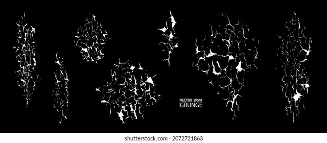 Grunge crack overlays. Dry surface textures vector set. Rough grungy collection. Highly detailed grunge. Crack old paint, dry soil texture.