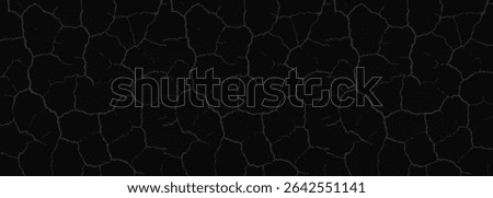 Grunge Cracked Ground Texture on Black Background. Perfect for Dark BG, Disaster Poster, Horror Design, or Earthquake Concept Art. Strong Contrast Surface. Vector Illustration