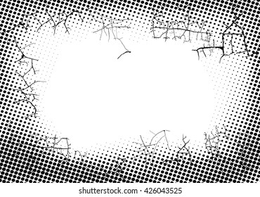 Grunge Cracked Texture. Distressed Effect Crack frame design. Vector Illustration. Dirty Dots border frames.