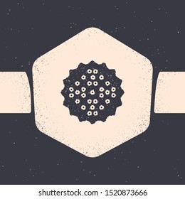 Grunge Cracker biscuit icon isolated on grey background. Sweet cookie. Monochrome vintage drawing. Vector Illustration