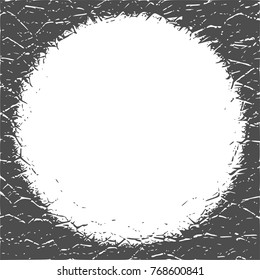 Grunge Cracks Effect Texture. Cracked Concrete Wall. Round text field. Vector Background
