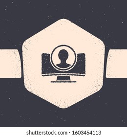 Grunge Create account screen icon isolated on grey background. Monochrome vintage drawing. Vector Illustration