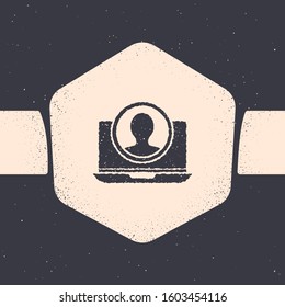 Grunge Create account screen icon isolated on grey background. Monochrome vintage drawing. Vector Illustration