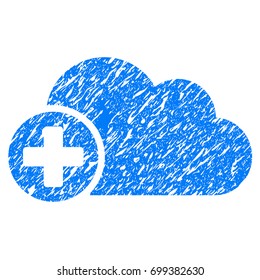 Grunge Create Cloud icon with grunge design and dirty texture. Unclean vector blue pictogram for rubber seal stamp imitations and watermarks. Draft sticker symbol.