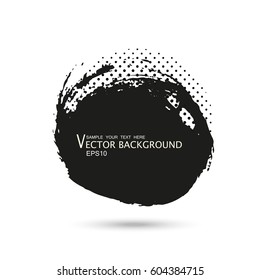 Grunge creative painted circle for logo, label, branding. Black brush stain texture. Halftone design. Vector illustration.