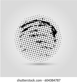 Grunge creative painted rectangle for logo, label, branding. Black brush stain texture. Halftone design. Vector illustration.