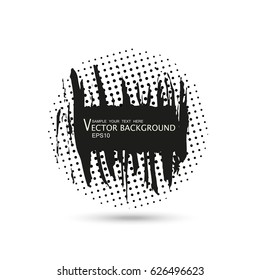 Grunge creative painted rectangle for logo, label, branding. Black brush stain texture. Halftone design. Vector illustration.