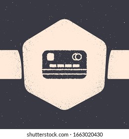 Grunge Credit card icon isolated on grey background. Online payment. Cash withdrawal. Financial operations. Shopping sign. Monochrome vintage drawing. Vector Illustration