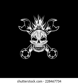 grunge crest with skull,flame and spanners
