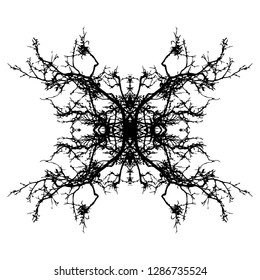 Grunge crooked tree branches without leaves silhouettes in round ornament.