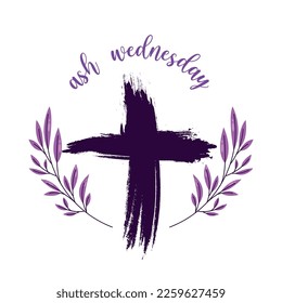 grunge cross with branche. ash wednesday. vector illustration