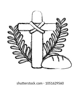 grunge cross catholic religion with palms and bread