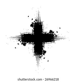 Grunge cross design element or background with scratches and splatter