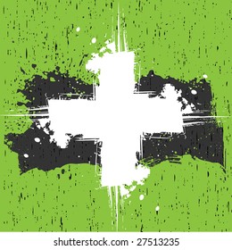 Grunge cross design element or background with scratches and splatter