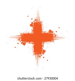Grunge cross design element or background with scratches and splatter