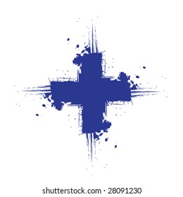 Grunge cross design element or background with scratches and splatter