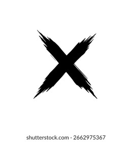 Icono de Vector de marca de cruz grunge, una silueta negra sólida de una X con una textura afligida por error, equivocada y sin conceptos.