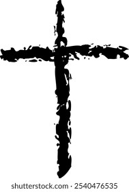 Grunge Cruz pintada pinceladas. Símbolo religioso cruzado. Práctica espiritual, rituales de iglesia y oración. Símbolo de salvación, fe y esperanza. Crucifixión y resurrección Jesucristo. Cruz cristiana.