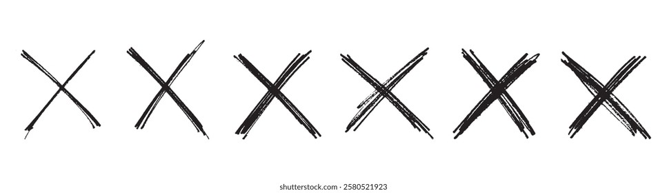 grunge cross sign vector icon set, No wrong symbol. Delete, vote sign. check marks and bad marks vector illustrations