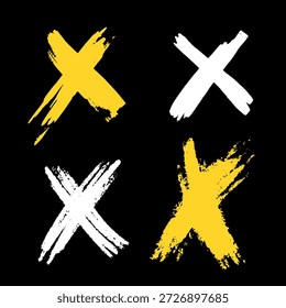 Grunge-Kreuzzeichen oder X-Formbuchstabe als abstraktes Symbol .Häkchen oder falsches Stimmzeichen. Pinsel handgezeichnete Elemente