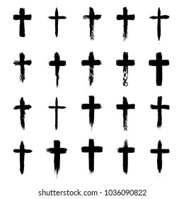 Grunge cross symbols set, christian crosses, religious signs and icons