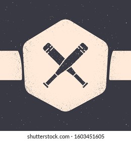 Grunge Crossed baseball bat icon isolated on grey background. Monochrome vintage drawing. Vector Illustration