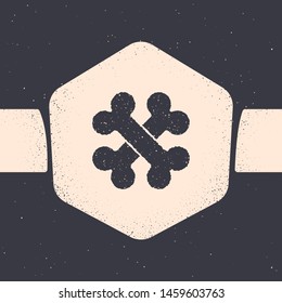 Grunge Crossed bones icon isolated on grey background. Pets food symbol. Monochrome vintage drawing. Vector Illustration