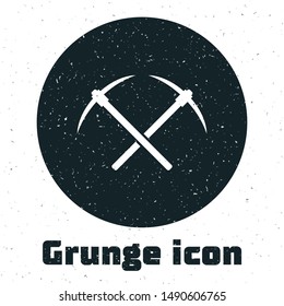 Grunge Crossed pickaxe icon isolated on white background. Blockchain technology, cryptocurrency mining, bitcoin, altcoins, digital money market.  Vector Illustration