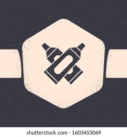 Grunge Crossed tube of toothpaste icon isolated on grey background. Monochrome vintage drawing. Vector Illustration