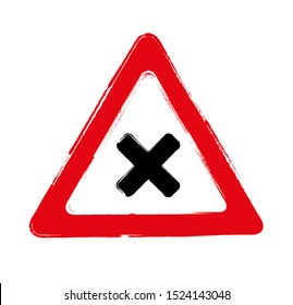 Grunge crossroads, intersection ahead. Vector icon.