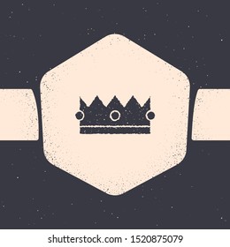 Grunge Crown icon isolated on grey background. Monochrome vintage drawing. Vector Illustration