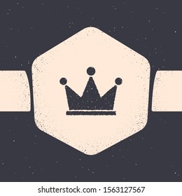 Grunge Crown icon isolated on grey background. Monochrome vintage drawing. Vector Illustration