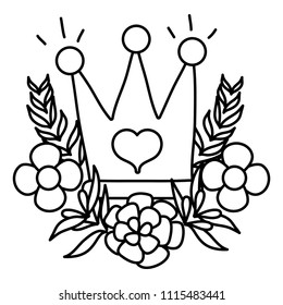 grunge crown object with branches leaves and flowers