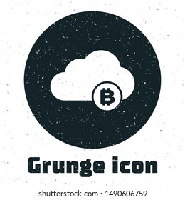 Grunge Cryptocurrency cloud mining icon isolated on white background. Blockchain technology, bitcoin, digital money market, cryptocoin wallet.  Vector Illustration