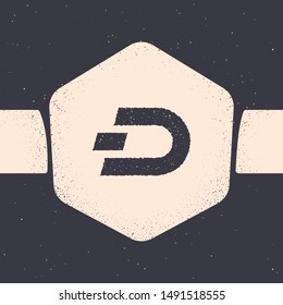 Grunge Cryptocurrency coin Dash icon isolated on grey background. Digital currency. Altcoin symbol. Blockchain based secure crypto currency. Monochrome vintage drawing. Vector Illustration