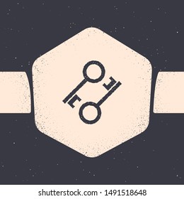 Grunge Cryptocurrency key icon isolated on grey background. Concept of cyber security or private key, digital key with technology interface. Monochrome vintage drawing. Vector Illustration