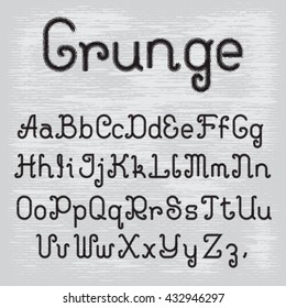 Grunge curly letters. Shabby brush alphabet of capital and lowercase letters. Artistic font.