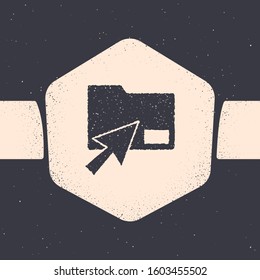 Grunge Cursor click document folder icon isolated on grey background. Accounting binder symbol. Bookkeeping management. Monochrome vintage drawing. Vector Illustration
